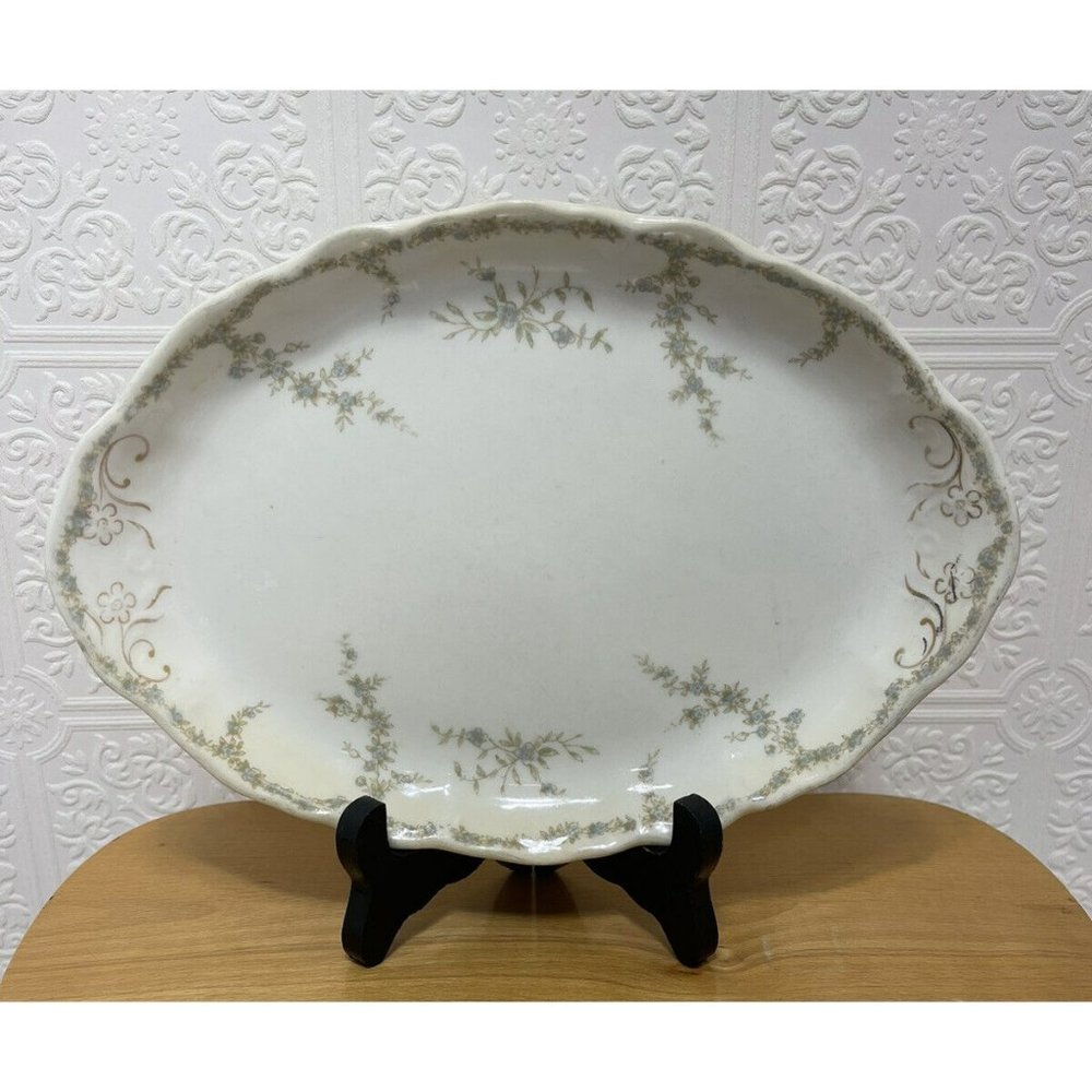 OPco Syracuse China White With Blue Flower Small Platter Oval Vegetable Dish